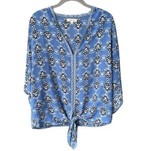 Max Studio V-Neck Tie Blouse Blue Size L